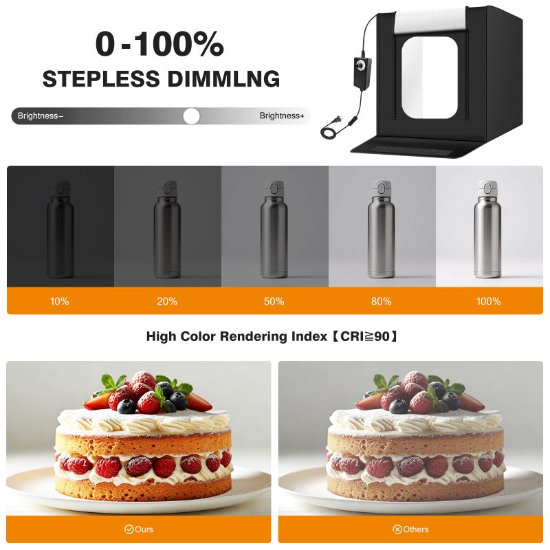 ZKEEZM Light Box Photography 20"x20" with 80LED Lights and 4 Color Backdrops Photo Box with Lights, Foldable Light Box with Adjustable Brightness, 6000-6500K Dimmable Portable Picture Box Shooting - Image 3