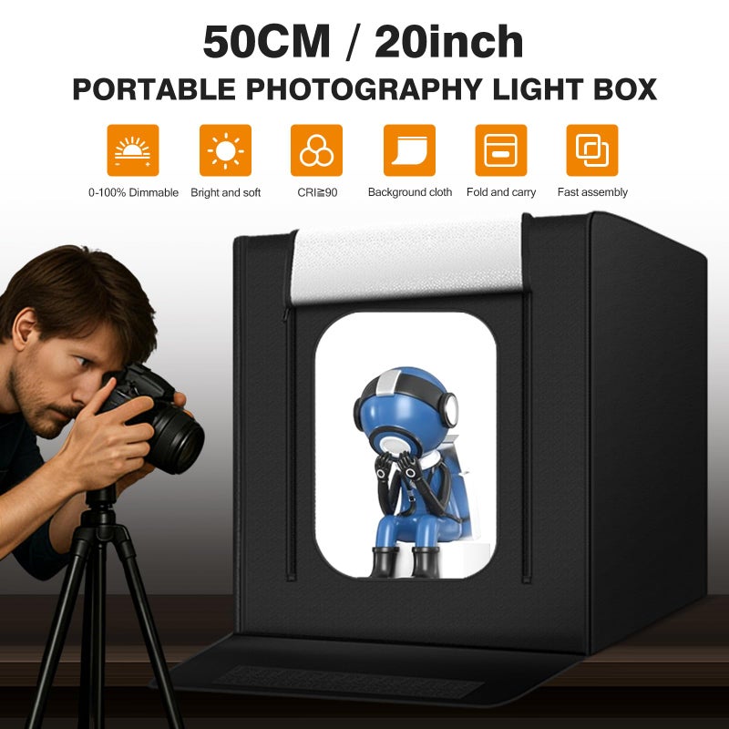ZKEEZM Light Box Photography 20"x20" with 80LED Lights and 4 Color Backdrops Photo Box with Lights, Foldable Light Box with Adjustable Brightness, 6000-6500K Dimmable Portable Picture Box Shooting - Image 2