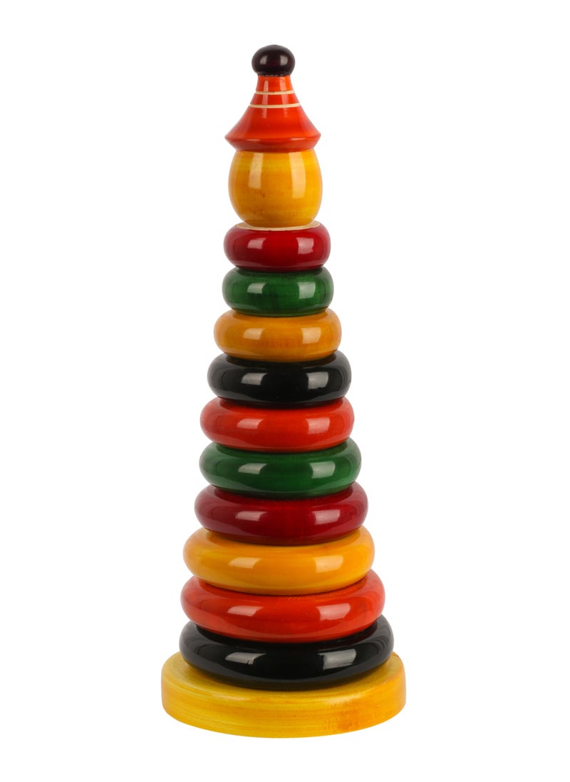OLYNO Ivory Wooden Stacking Rings Game for Kids 1 Year+ with 10 Rings Boosts Hand Eye Coordination and Fine Motor Skills  - Image 1