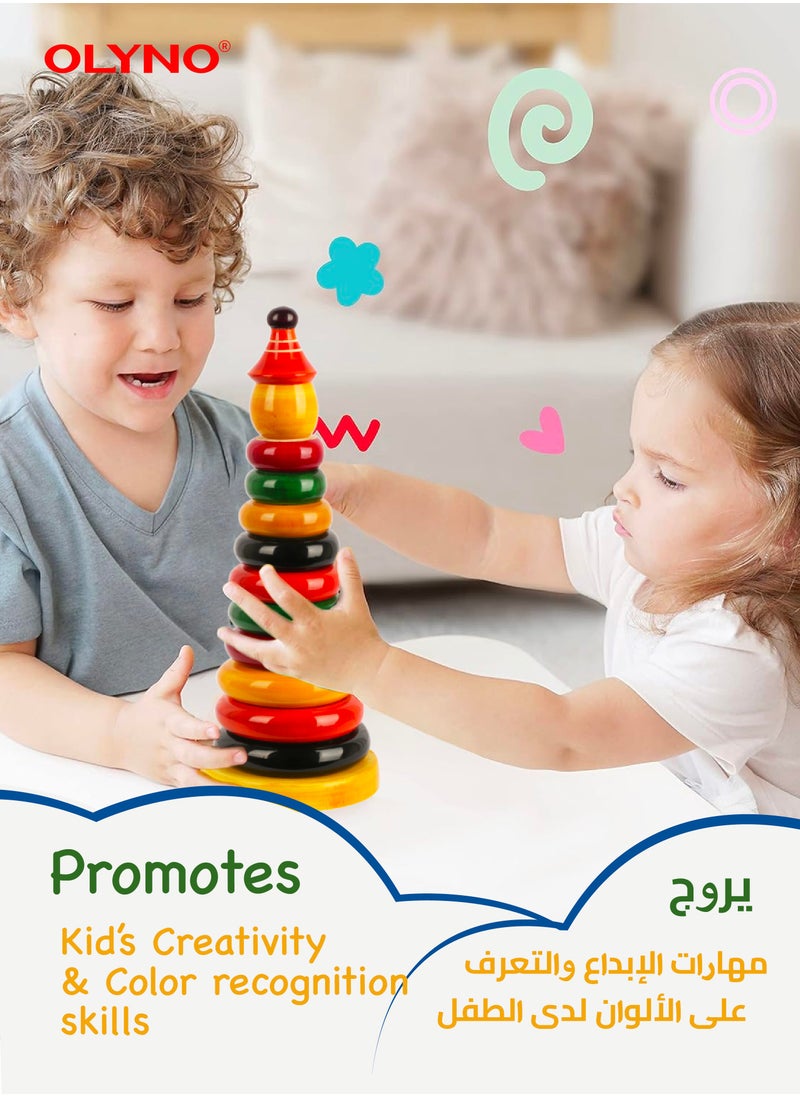 OLYNO Ivory Wooden Stacking Rings Game for Kids 1 Year+ with 10 Rings Boosts Hand Eye Coordination and Fine Motor Skills  - Image 3