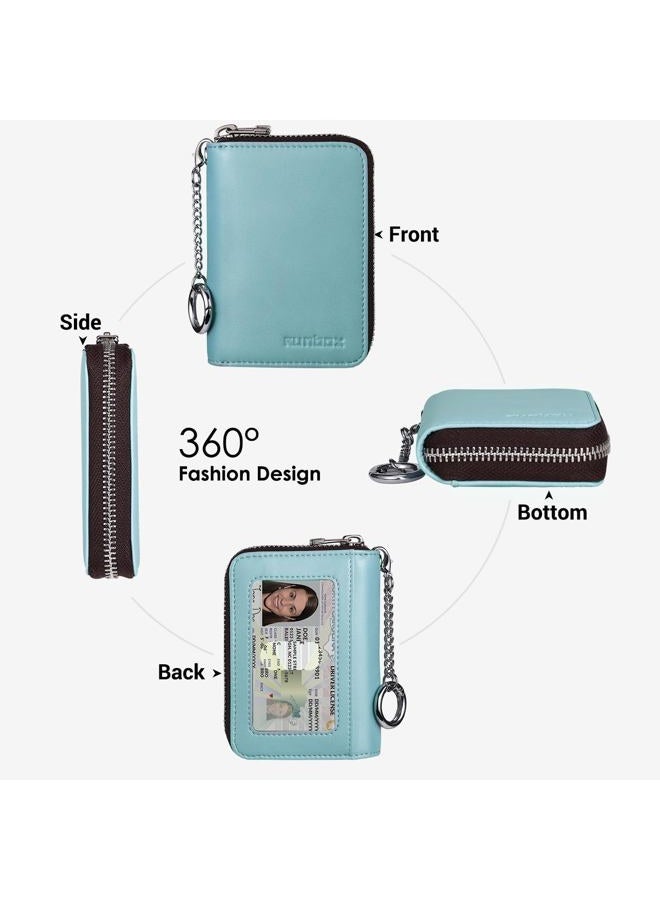 RUNBOX Credit Card Wallet Women,Zipper Business Card Holder for Women,RFID Blocking,KeyChain Wallet,Compact Size for Daily life,Gifts for women mon, Baby Blue, Modern - Image 5
