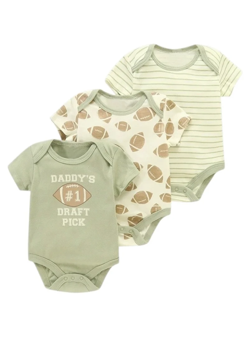 بامبيميسي Baby  Cotton Footbal Bodysuit Short Sleeve  – 3-Piece Newborn Outfit