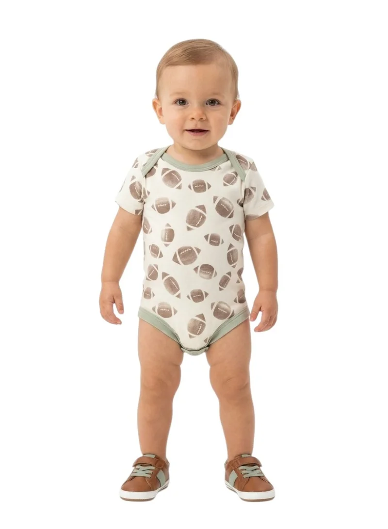 بامبيميسي Baby  Cotton Footbal Bodysuit Short Sleeve  – 3-Piece Newborn Outfit