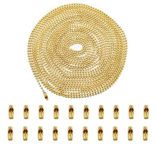 Forimaluence 33 Feet Ball Chain Necklace, 2.4mm Ball Bead Chain with 30 Pieces Connectors Clasps,Metal Ball Chain for Dog Tag, Ceiling Fan Pull Chain Extender, Jewelry Making Kit, DIY Crafts (Gold) - Image 2