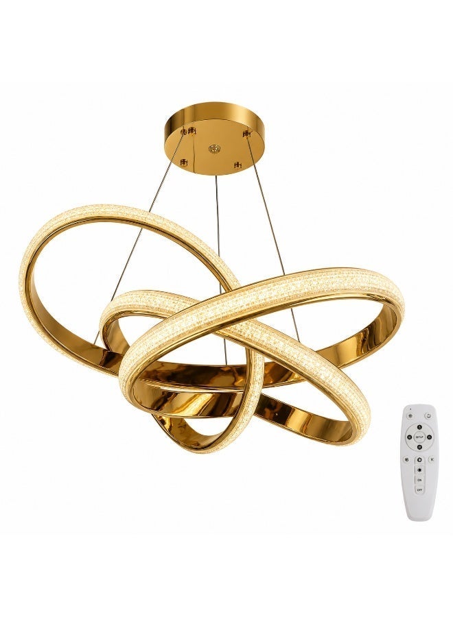 Modern LED crystal gold chandelier with interlocking rings and remote control for lighting the living room, reception area, and bedrooms. - Image 2