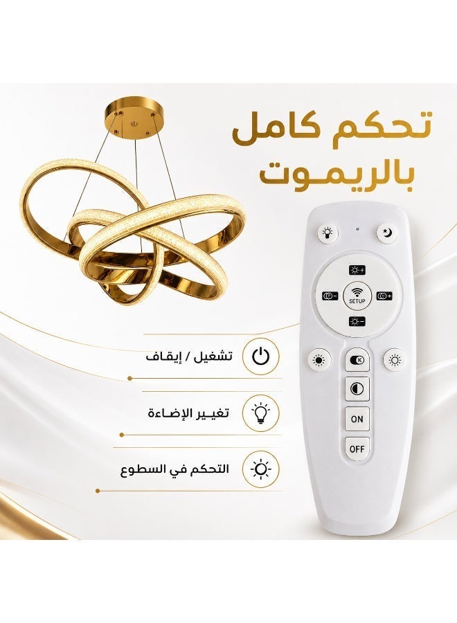 Modern LED crystal gold chandelier with interlocking rings and remote control for lighting the living room, reception area, and bedrooms. - Image 5