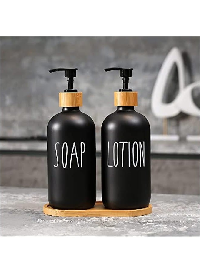 MIXDE Glass Soap Dispenser Set - Hand Soap and Dish Soap Dispenser Set  - Matte Black Soap Dispenser (Black, Soap, Wash) - Image 2