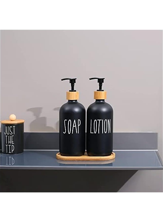 MIXDE Glass Soap Dispenser Set - Hand Soap and Dish Soap Dispenser Set  - Matte Black Soap Dispenser (Black, Soap, Wash) - Image 3