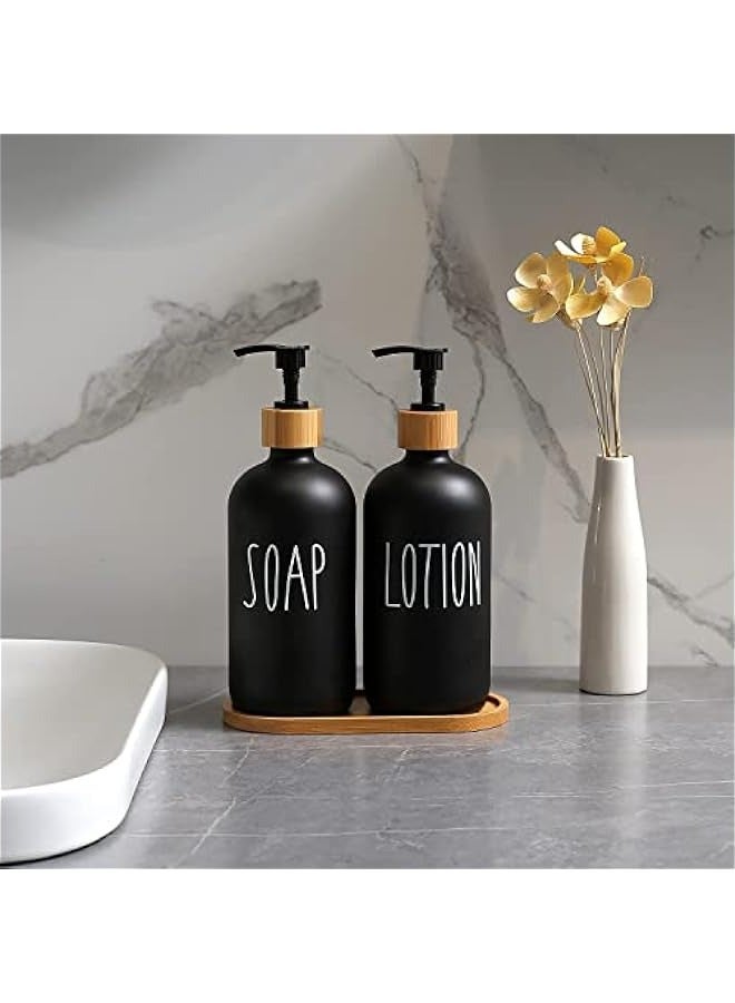 MIXDE Glass Soap Dispenser Set - Hand Soap and Dish Soap Dispenser Set  - Matte Black Soap Dispenser (Black, Soap, Wash) - Image 4