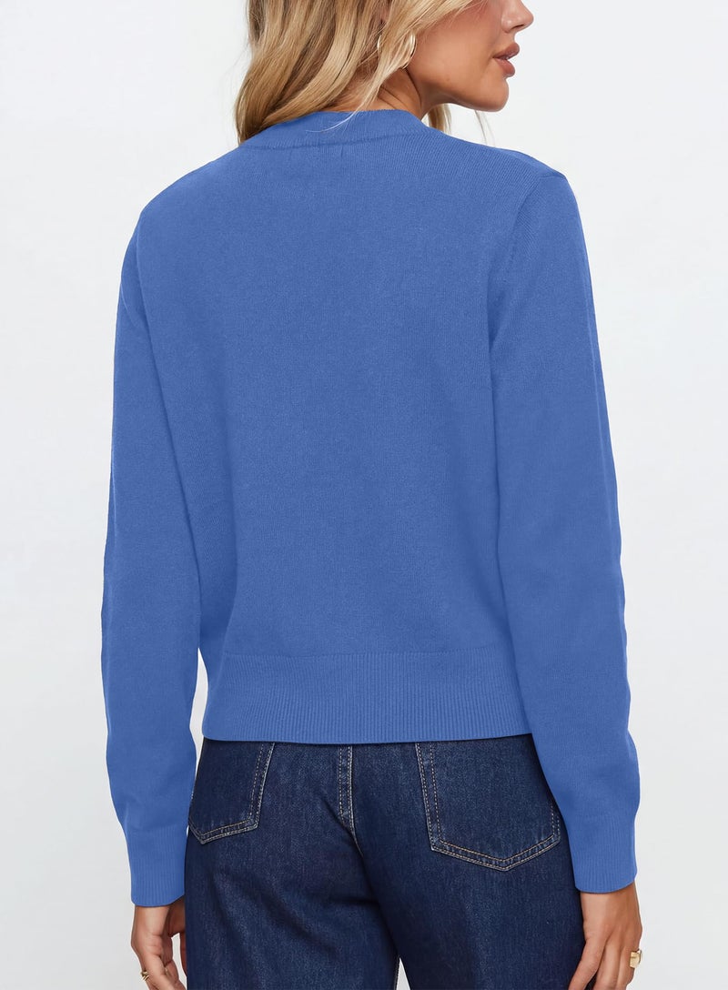 Darong Cropped Cardigan Sweaters for Women Lightweight Crop Knit Y2k Fall Outfits Fashion Clothes 2026 9128 Sky Blue M - Image 2