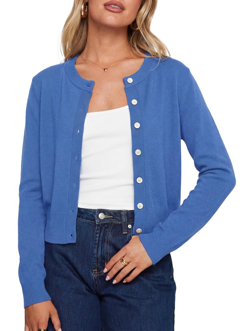 Darong Cropped Cardigan Sweaters for Women Lightweight Crop Knit Y2k Fall Outfits Fashion Clothes 2026 9128 Sky Blue M - Image 1
