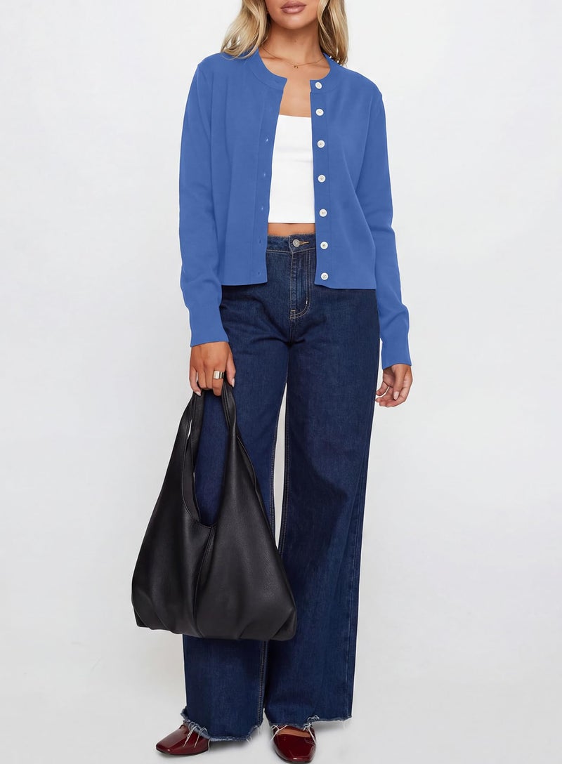 Darong Cropped Cardigan Sweaters for Women Lightweight Crop Knit Y2k Fall Outfits Fashion Clothes 2026 9128 Sky Blue M - Image 3