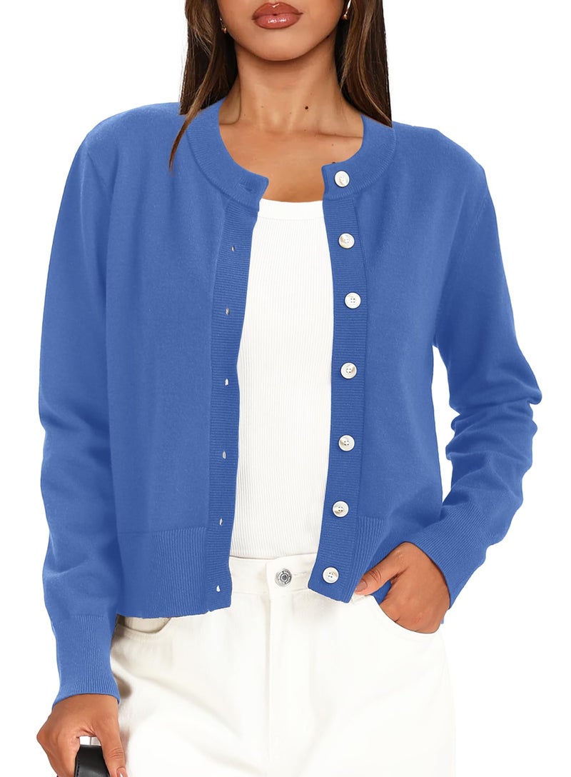 Darong Cropped Cardigan Sweaters for Women Lightweight Crop Knit Y2k Fall Outfits Fashion Clothes 2026 9128 Sky Blue M - Image 5