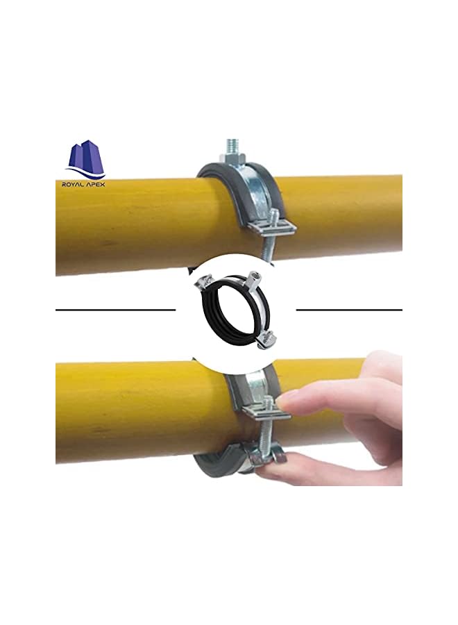 Royal Apex Heavy Duty Adjustable Two-screw Pipe Galvanized Iron (GI) Clamp with Rubber Lined or Unlined for Wall Ceiling Mount Pipe Supports, Split Ring Hanger (1.1/2 Inch, Pack of 5) - Image 4