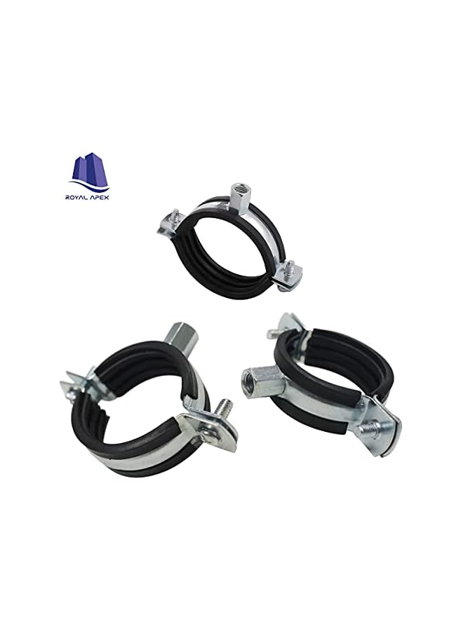 Royal Apex Heavy Duty Adjustable Two-screw Pipe Galvanized Iron (GI) Clamp with Rubber Lined or Unlined for Wall Ceiling Mount Pipe Supports, Split Ring Hanger (1.1/2 Inch, Pack of 5) - Image 3