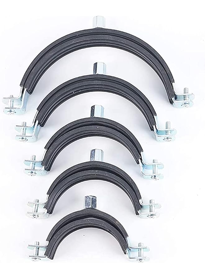 Royal Apex Heavy Duty Adjustable Two-screw Pipe Galvanized Iron (GI) Clamp with Rubber Lined or Unlined for Wall Ceiling Mount Pipe Supports, Split Ring Hanger (1.1/2 Inch, Pack of 5) - Image 1
