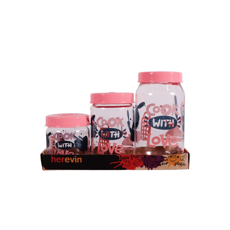Herevin 139357-810 Patterned Tin Box Jar Set of 3 (425-660-1000 ml) - Image 1