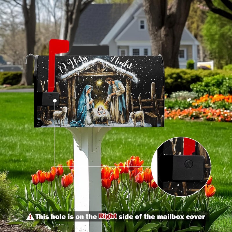 Farg Merry Christma Winter Mailbox Cover Winter Xmas Birth of Jesus Nativity Scene Magnetic Mailbox Covers 21" X 18" Christm Mail Box Covers Magnetic Standard Size for Yard Home Decor - Image 2
