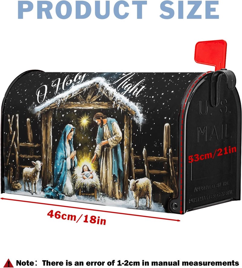 Farg Merry Christma Winter Mailbox Cover Winter Xmas Birth of Jesus Nativity Scene Magnetic Mailbox Covers 21" X 18" Christm Mail Box Covers Magnetic Standard Size for Yard Home Decor - Image 4