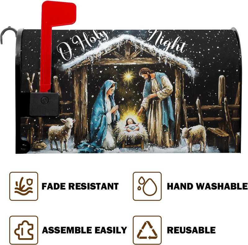 Farg Merry Christma Winter Mailbox Cover Winter Xmas Birth of Jesus Nativity Scene Magnetic Mailbox Covers 21" X 18" Christm Mail Box Covers Magnetic Standard Size for Yard Home Decor - Image 5