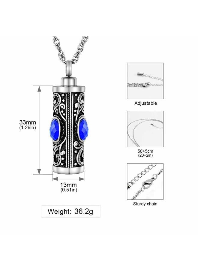 XIUDA Crystal Cremation Urn Necklace for Ashes Keepsake Cremation Jewelry for Human Ashes Stainless Steel Memorial Pendant with Flower, Stainless Steel - Image 2