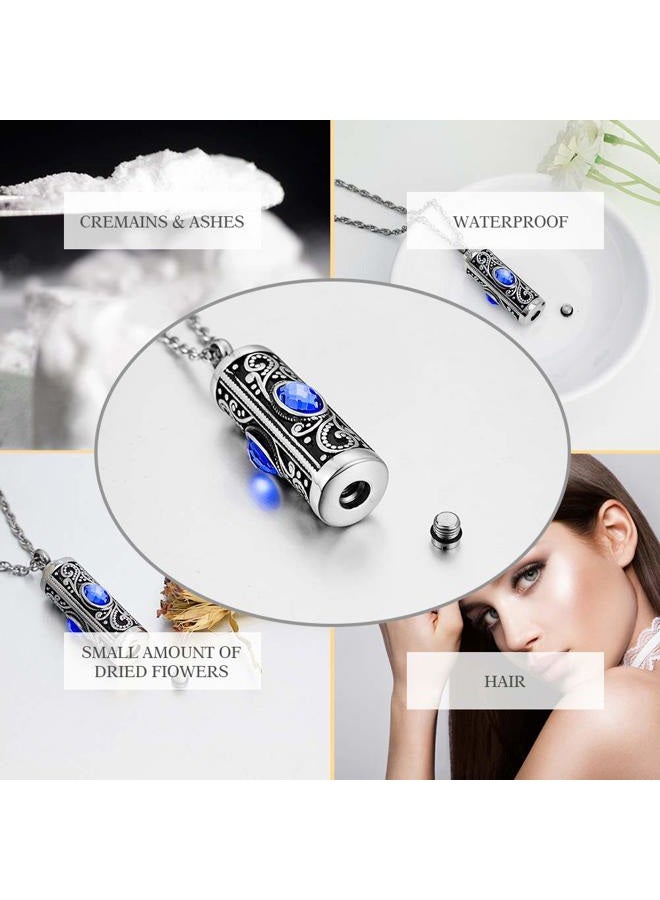 XIUDA Crystal Cremation Urn Necklace for Ashes Keepsake Cremation Jewelry for Human Ashes Stainless Steel Memorial Pendant with Flower, Stainless Steel - Image 4