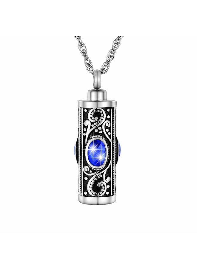XIUDA Crystal Cremation Urn Necklace for Ashes Keepsake Cremation Jewelry for Human Ashes Stainless Steel Memorial Pendant with Flower, Stainless Steel - Image 1