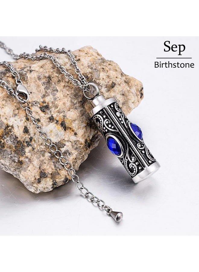 XIUDA Crystal Cremation Urn Necklace for Ashes Keepsake Cremation Jewelry for Human Ashes Stainless Steel Memorial Pendant with Flower, Stainless Steel - Image 3