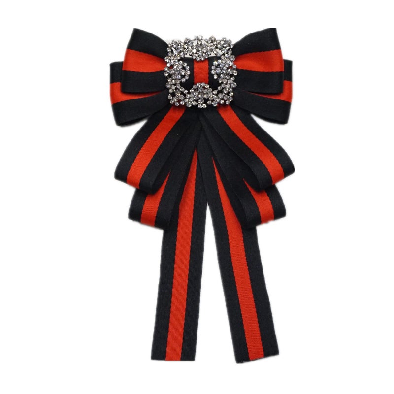 TOPAZ ladies girl bowknot bow tie suit shirt tie pins necktie pin brooch pre-tied ribbon brooches for Christmas (black/SR138) - Image 1