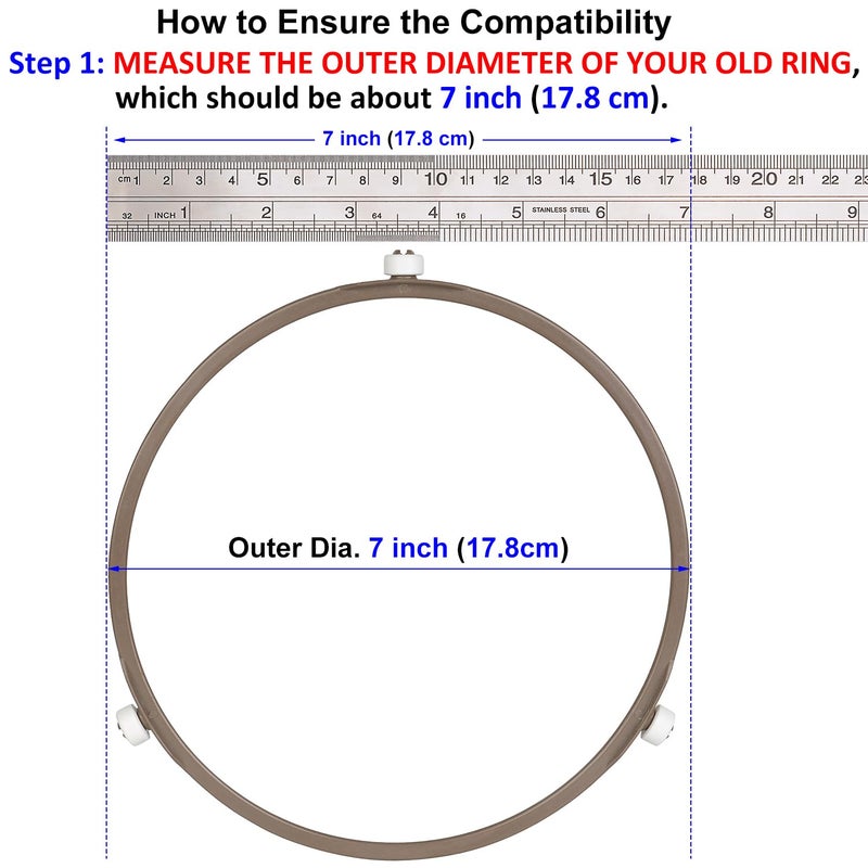 Jolaxy 7" Microwave Turntable Ring with 12 mm Rollers, Microwave Oven Tray Support, Glass Plate Rotating Roller Ring, Ring Outer Diameter 7 inch (17.8 cm), Roller Height 12 mm - Image 2