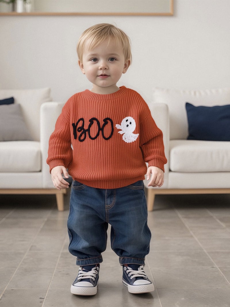 Baby Girls Halloween Sweater Casual Letter Ghost Embroidery Infant Pullover Knitwear for Toddler Warm Clothes - Image 4
