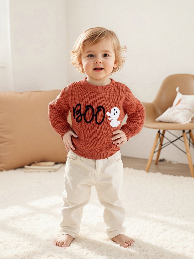 Baby Girls Halloween Sweater Casual Letter Ghost Embroidery Infant Pullover Knitwear for Toddler Warm Clothes - Image 2