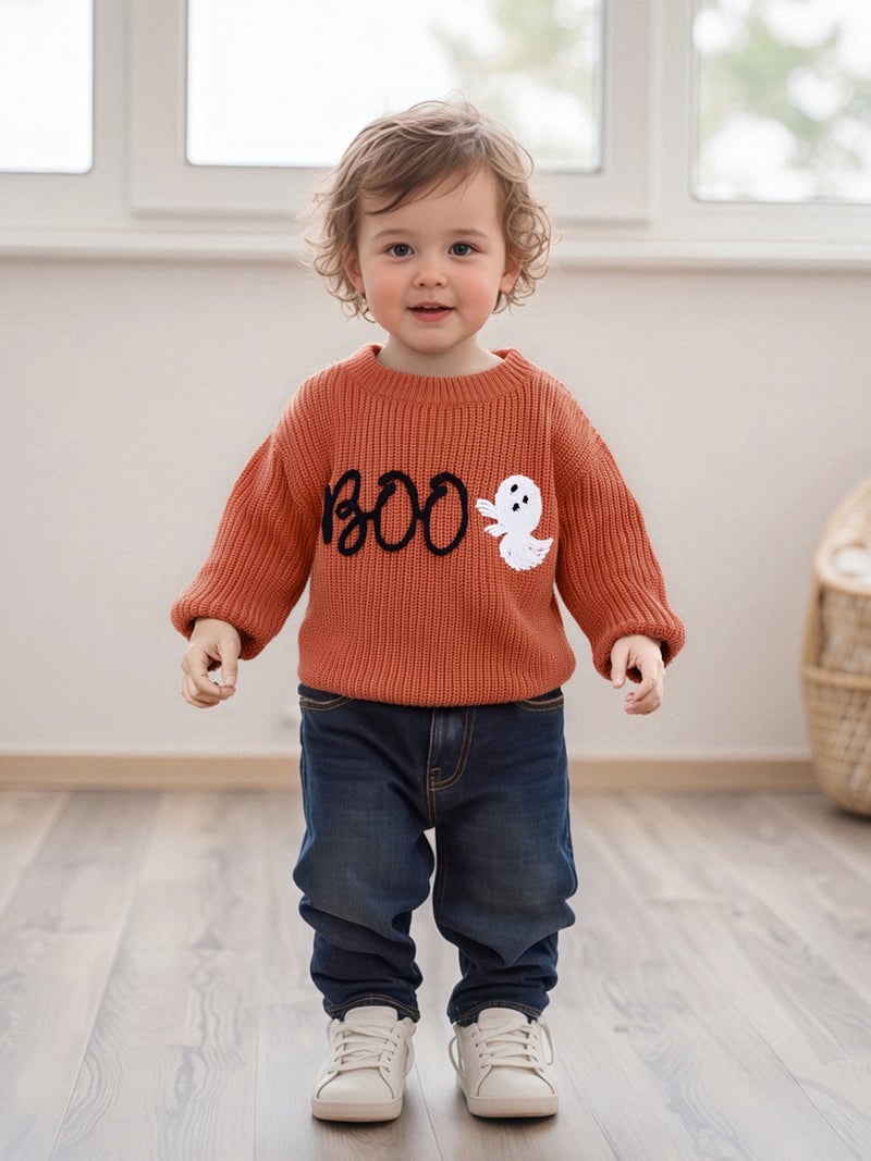 Baby Girls Halloween Sweater Casual Letter Ghost Embroidery Infant Pullover Knitwear for Toddler Warm Clothes - Image 3