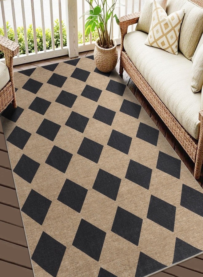 Zeeinx Checkered Easy Jute Rug 3x5 Outdoor Patio Rug Washable Rugs for Entryway Porch Non Slip Neutral Diamond Farmhouse Indoor Outdoor Carpet for Entryway Backyard Patio Office - Image 2