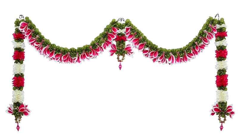 SHRI MATAJI Store Champa Door Set Artificial Doorway toranHangingToran Doorway for Diwali All Festivals Special Events Home Office Wedding Haldi Mehndi Party Decorations Pink White - Image 1
