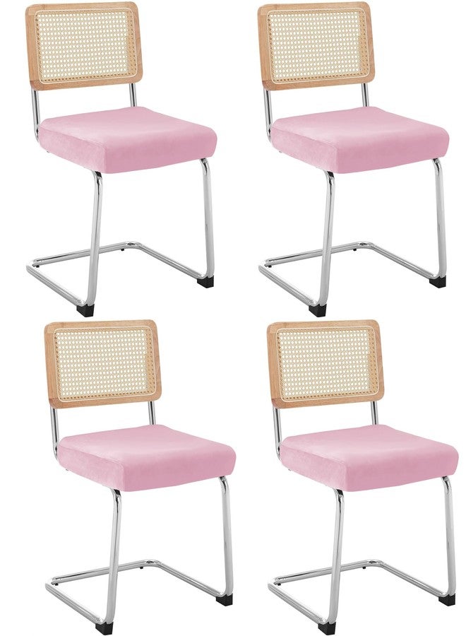 SONNACH Velvet Chair Seat Covers for Mid Century Modern Dining Chairs, Armless Accent Chairs Seat Slipcovers Pack of 4 (Pink) - Image 1