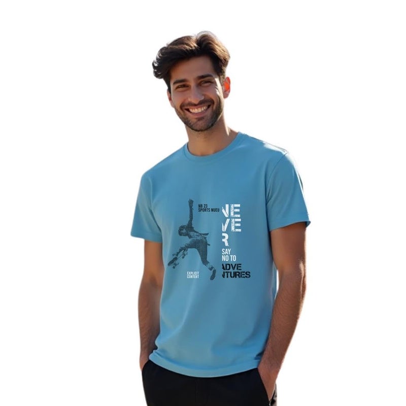 NOBERO Men's Blue Cotton Regular Fit T-Shirt for Men - Image 1