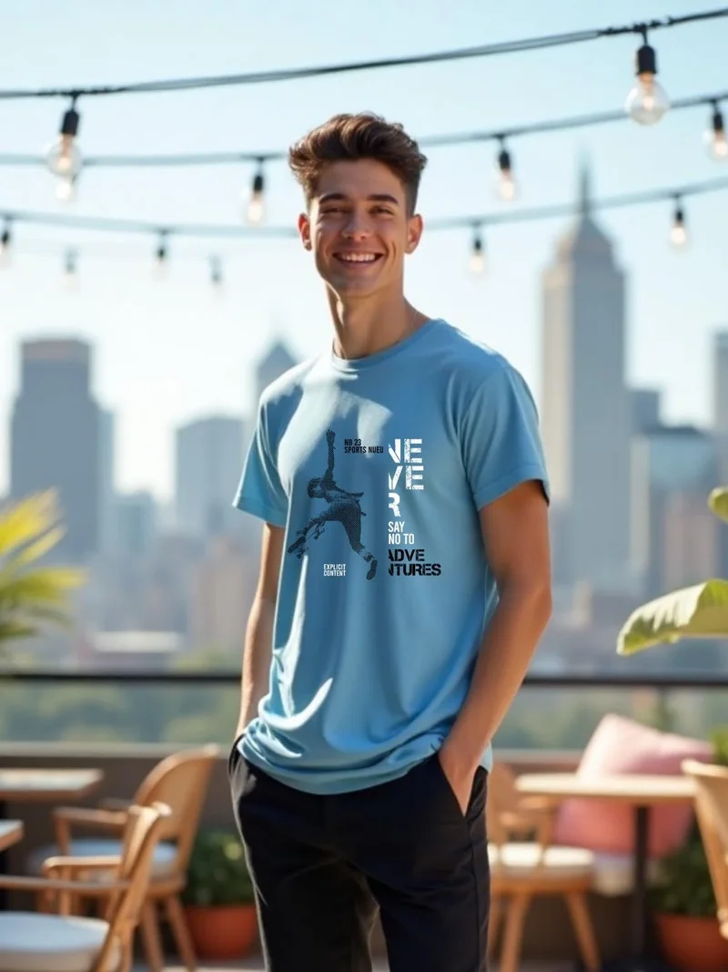 Nobero  Men's Blue Cotton Regular Fit T-Shirt for Men for Men | Best Price UAE