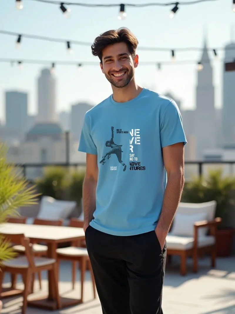 Nobero  Men's Blue Cotton Regular Fit T-Shirt for Men for Men | Best Price UAE