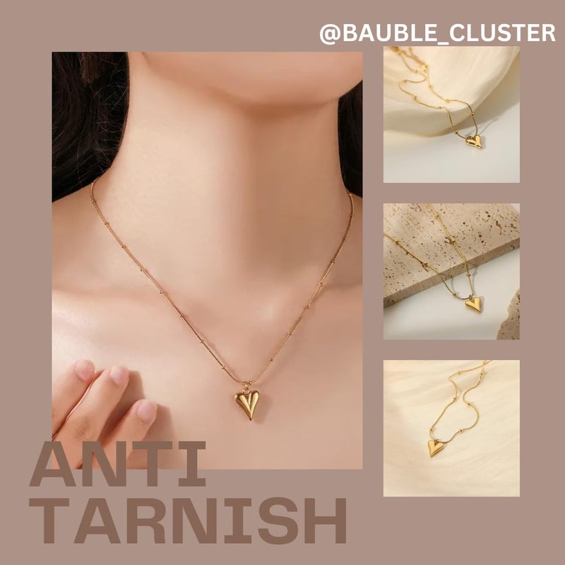 Bauble Cluster Anti Tarnish Heart Pendant Necklace ||gift for girls Gold-plated Plated Stainless Steel Necklace (Pack of 1) - Image 4