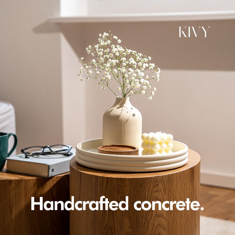 KIVY Round Decorative Concrete Tray 11x1,5 Inch - Modern Circle Coffee Table Tray - Home Decor Flat Bowl for Livingroom & Bedroom - Bandejas Decorativas - Circle Coffee Table Centerpiece (Cream) - Image 2