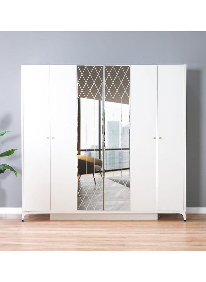 DANUBE HOME New Aloha 6 Door Wardrobe Closet For Hanging Clothes Extra Sturdy Rack Storage Organiser Modern Design Space Saving Cabinets For Bedroom 247x60x235 cm White/Golden  - Image 1