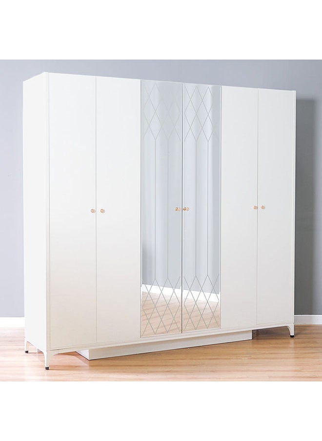 DANUBE HOME New Aloha 6 Door Wardrobe Closet For Hanging Clothes Extra Sturdy Rack Storage Organiser Modern Design Space Saving Cabinets For Bedroom 247x60x235 cm White/Golden  - Image 4