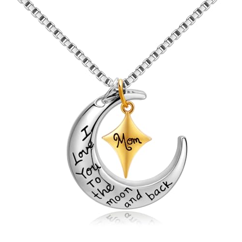 POWER WING Mom Necklaces for Women I Love You to The Moon and Back MoonStar Pendant Necklace Birthday Gifts for Mom Mothers Day Gifts for Women - Image 1