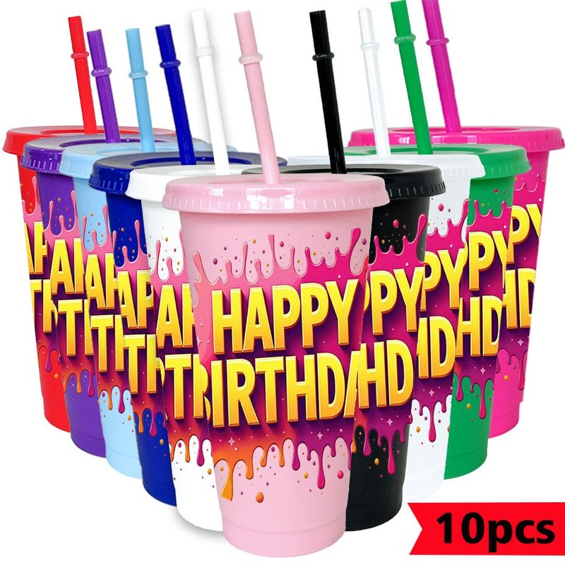 10pcs 26oz 780ml Reusable White Colored Plastic Cup Set With Lid And Straw For Birthday Party Picnic Outdoor Sports Gym Cold Drinks Bride Shower Girls Trip New Year Event - Image 1