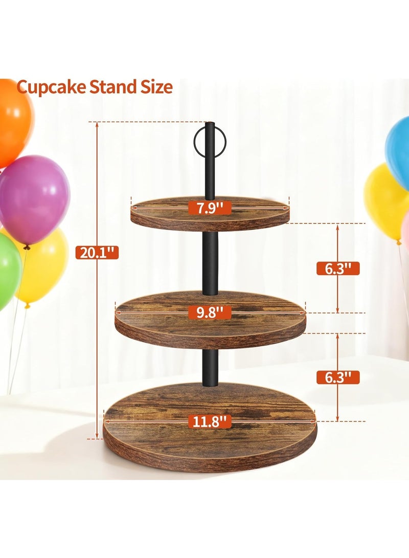 2 Pack Rustic Wood 3-Tier Cupcake Stands, Dessert Table Display Set for Weddings, Birthdays, Baby Showers - Image 4