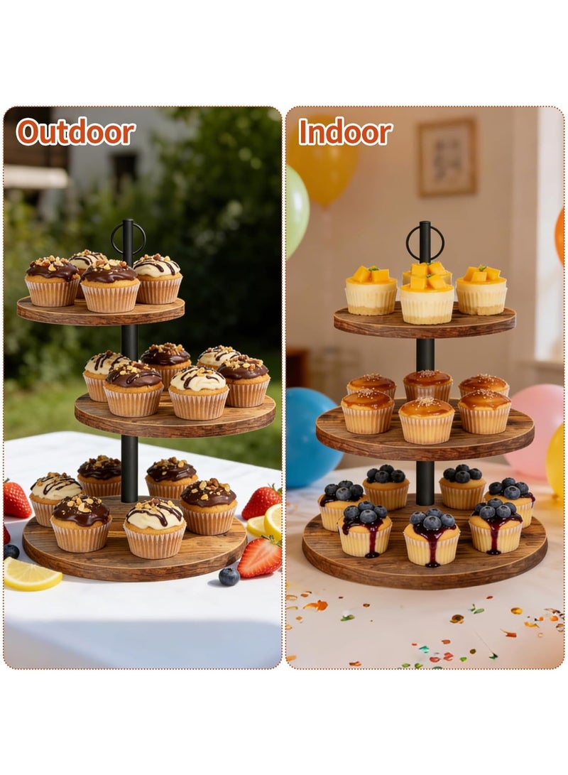 2 Pack Rustic Wood 3-Tier Cupcake Stands, Dessert Table Display Set for Weddings, Birthdays, Baby Showers - Image 5