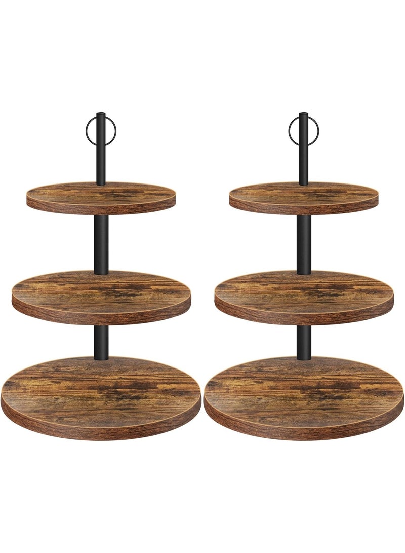 2 Pack Rustic Wood 3-Tier Cupcake Stands, Dessert Table Display Set for Weddings, Birthdays, Baby Showers - Image 1