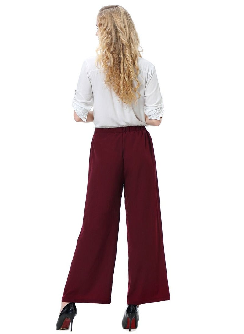 Loquat Women's Solid Color Elastic Waistband Comforty Loose Casual Pants Wine Red  - Image 2