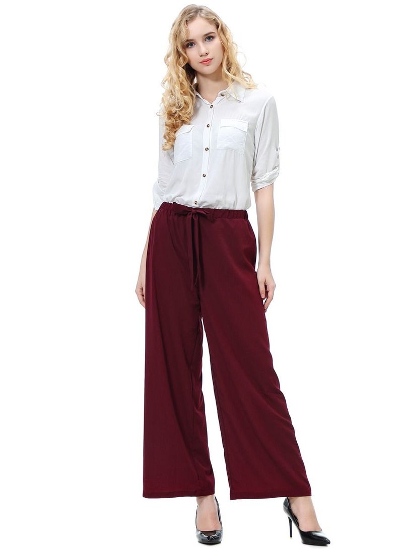 Loquat Women's Solid Color Elastic Waistband Comforty Loose Casual Pants Wine Red  - Image 1